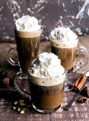 Three cup with cappuccino