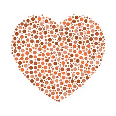 Heart mosaic of orange dots in various sizes and shades. Vector illustration on white background.