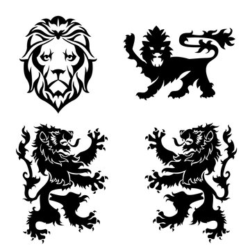 Black lion heraldry set