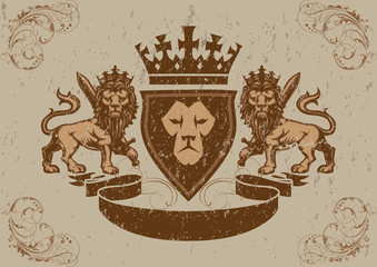 Grunge lions coat of arms © milkal