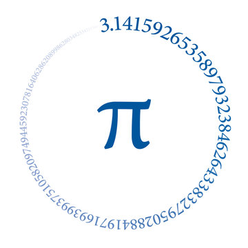 The first hundred digits of the number Pi are forming a circle. Value of the infinite number Pi accurate to ninety-nine decimal places. Blue colored sequence on white background. Vector illustration.