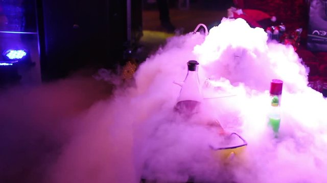 chemical show at the party with thick white steam