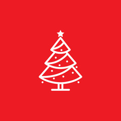 Christmas tree line icon, decorated conifer outline vector sign, linear pictogram isolated on red. spruce logo illustration