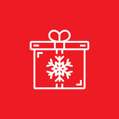 Christmas present symbol. Gift box with snowflake line icon, outline vector sign, linear pictogram isolated on red. logo illustration © alekseyvanin