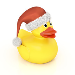 yellow rubber ducky with a christmas hat