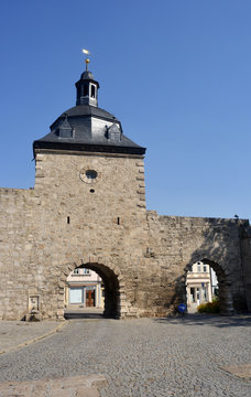 medieval Town Wall with Tower in Muehlhausen Germany