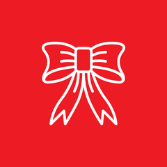 Christmas Bow line icon, outline vector sign, linear pictogram isolated on red. logo illustration