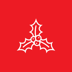 Christmas holly berries line icon, outline vector sign, linear pictogram isolated on red. logo illustration