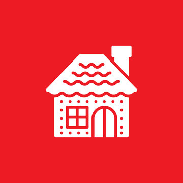 Gingerbread house icon vector, filled flat sign, solid pictogram isolated on red, logo illustration