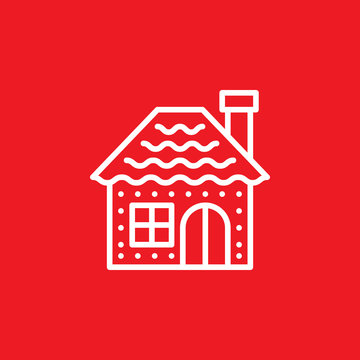 Gingerbread house line icon, outline vector sign, linear pictogram isolated on red. logo illustration