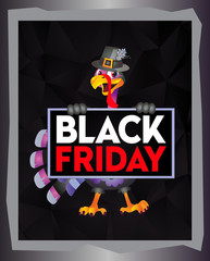 Thanksgiving turkey, Black Friday, a sign. Frame gray. Poster.