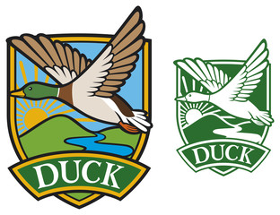 mallard duck flying emblem (symbol)