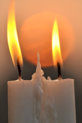 Soft focused of Candles light. Golden light of candle flame