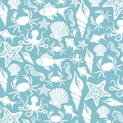sea life seamless pattern (ocean animals background)