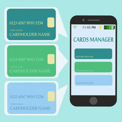 Mobile Smart Phone with Credit Cards. Internet Shopping and Electronic Payments Concept