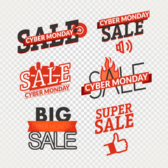 Cyber monday sale shopping logo collection isolated on transpare