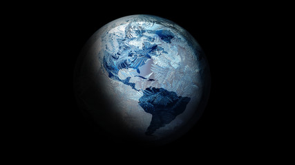 Fototapeta na wymiar Illustration of Frozen Earth in space. on a black background
