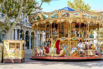 Vintage carousel  in Avignon, France. © fotografiecor
