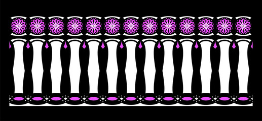 Elegant, spectacular and decorative border of Hindu and Arabic inspiration of various colors, white and purple with black background