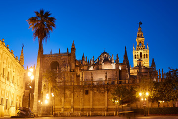 Fototapeta na wymiar Seville cathedral sunset and Giralda Sevilla