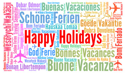 Happy holidays word cloud in different languages