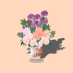 ваза с цветами на розовом фоне, векторная иллюстрация