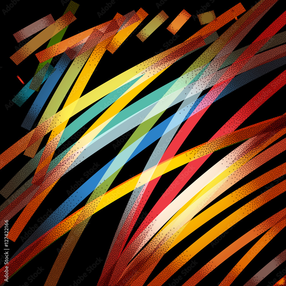 Poster abstract background with retro colorful lines and vintage dotwork shades