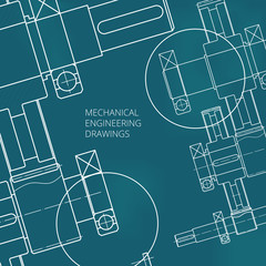 Mechanical Engineering drawing. Blueprints. Mechanics. Engineer Drawing Background. Mechanical Web Element. Vector Abstract Background.