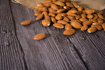 Nuts on wooden background