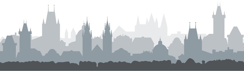 Cityscape seamless background. Vector Illustration design - Prague city. Silhouette of old european town.
