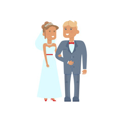 Wedding couple characters in Cartoon style. Vector illustration isolated on white background