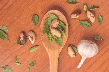 Basil, Nuts and Garlic. Al Pesto Ingredients