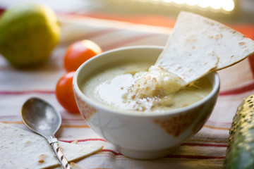 Photo of hummus - vegetarian dish.