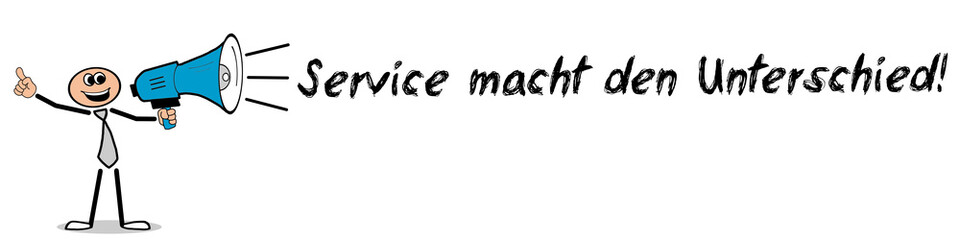 Service macht den Unterschied! Mann mit Megafon