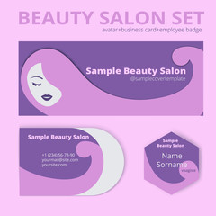 vector beauty salon set: avatar cover, business card, employee badge