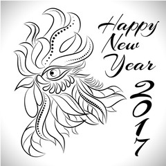 NewYear bird symbol of 2017 year,Head of Rooster - Chinese bird zodiac animal sign, vector illustration.White Rooster oriental bird - Chinese zodiac year symbol of 2017,chinese NewYear celebration.
