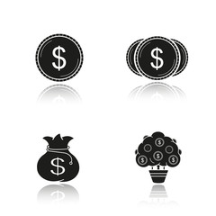 Money drop shadow black icons set