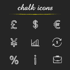 Banking and finance chalk icons set