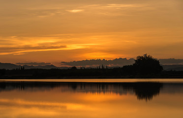 Sunset at Nong Chik Reservoir Petchaburi, Thailand