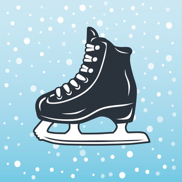 Ice skate icon on a winter background.