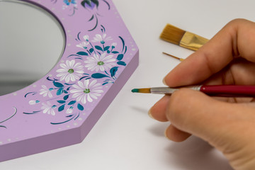 Rose and Margaret Drawing on Mirror, Tole and Decorative Paintin