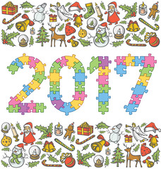 Naklejka premium Vector puzzle numbers 2017