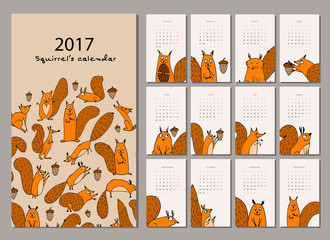 Squirrel calendar 2017 design © Kudryashka