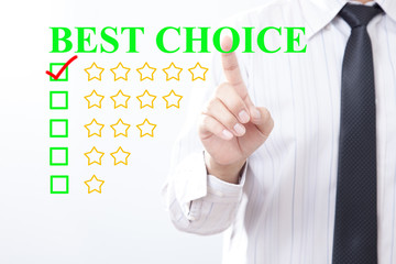 Businessman click Best Choice - five golden stars