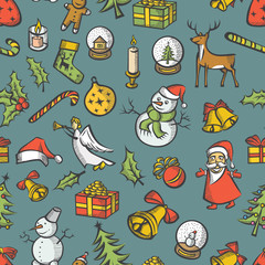 Christmas objects and elements seamless pattern