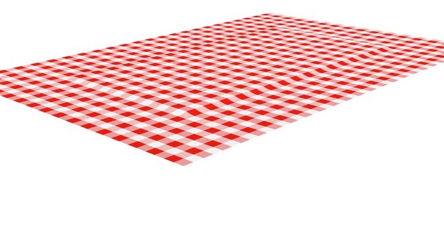 Rectangular tablecloth with red checkered pattern, diagonal view, 3D animation with luma matte alpha channel included