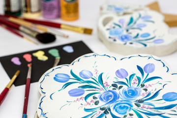 Tulip and Rose Drawing on Tea Set Ornament, Tole and Decorative