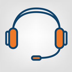 Headphones handsfree icon, call center support vector sign