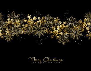 Merry Christmas and New Year gold snow card design