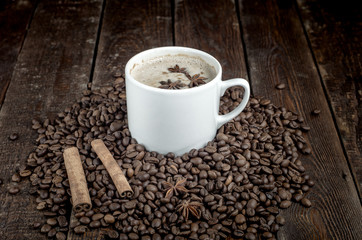 Coffee with cinnamon and grains
